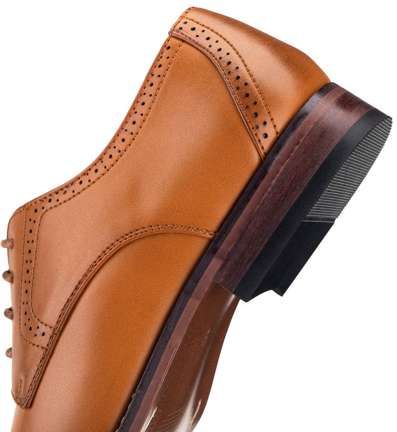 Vostey Men's Dress Shoes Classic Plain Toe Brown Men Oxford Shoes(BMY637 Yellow Brown Size 7) - Image 3